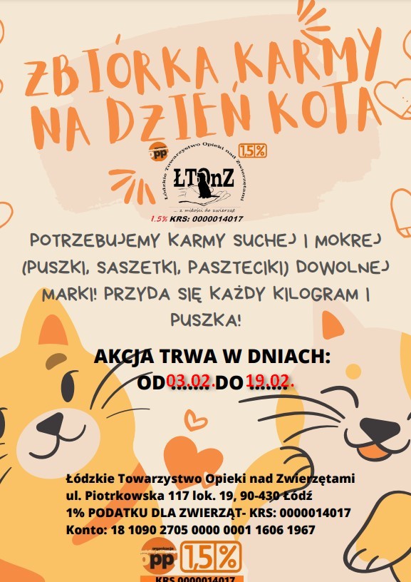 Plakat zachęcający do udziału w akcji "Dzieciaki wspierają kociaki"