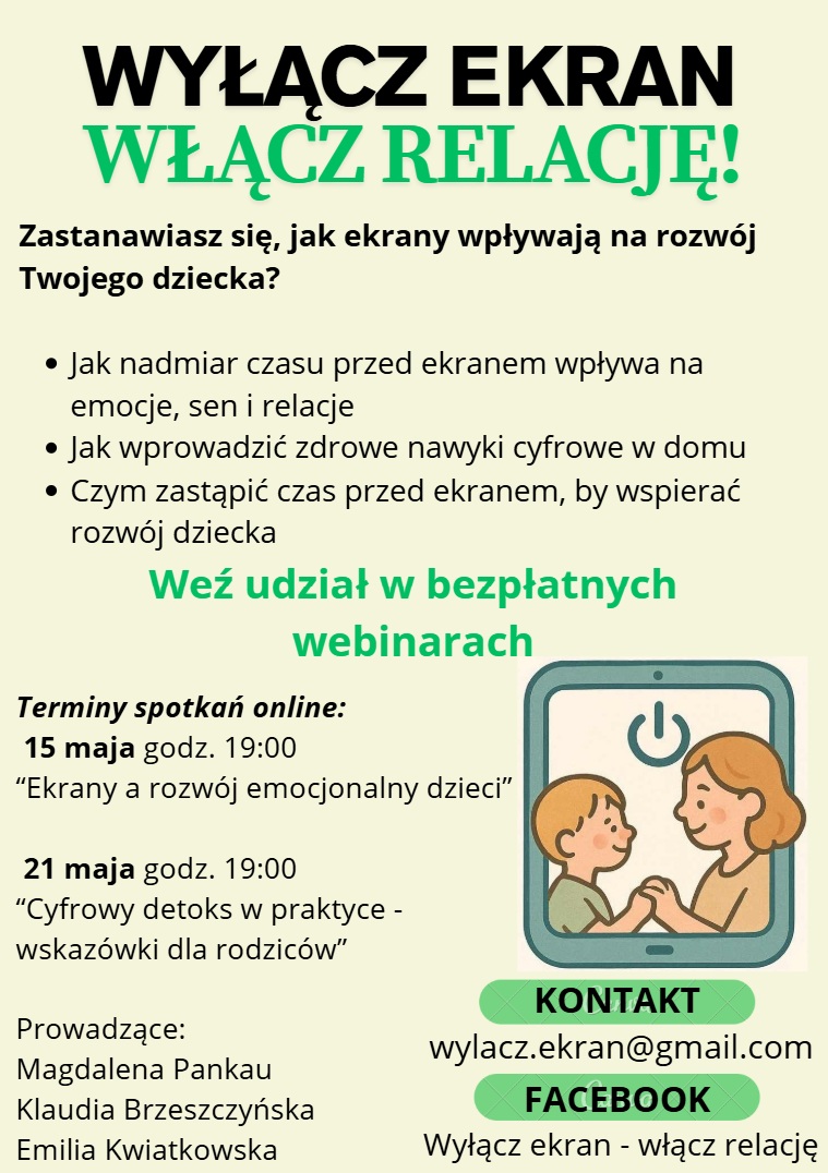Plakat promujący bezpłatne webinary dla rodziców