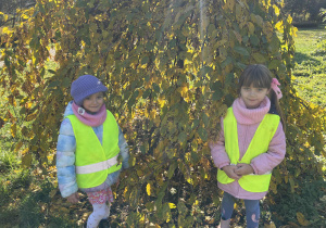 Dwie dziewczynki na tle drzewa