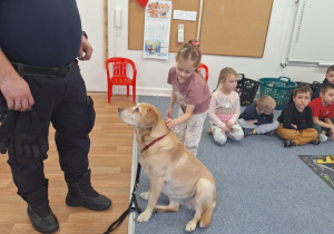 Dziecko głaszcze psa