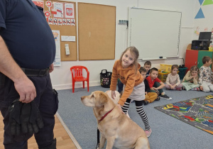 Dziecko głaszcze psa