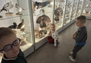 Grupa dzieci ogląda eksponaty w muzeum