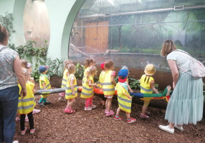 Dzieci oglądają zbiornik z wydrami